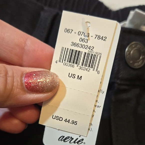 New Aerie Black Distressed Elastic Waistband Jean Shorts Size Medium - Picture 3 of 9